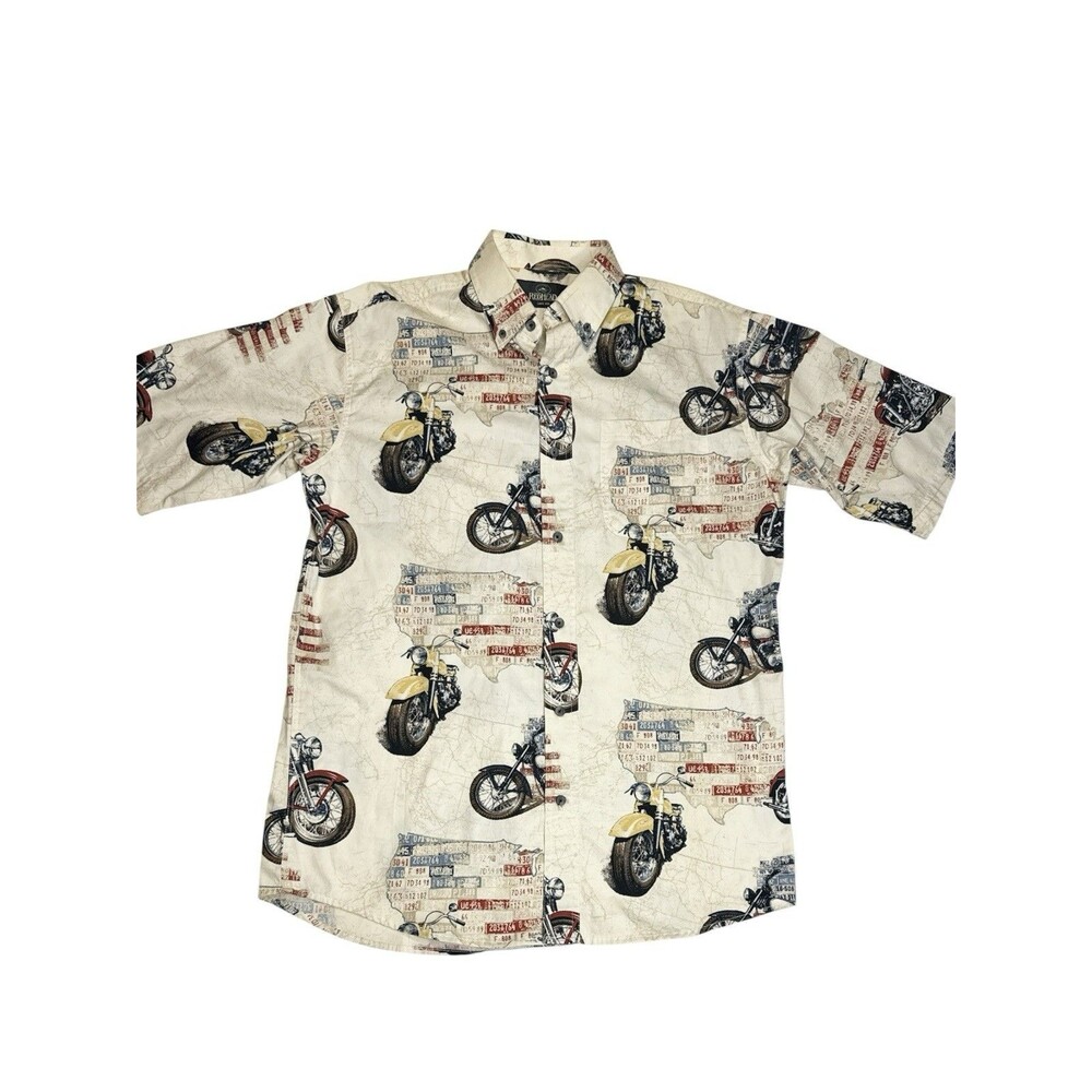 Vintage Redhead‎ Motorcycle AOP Button Down Shirt Men’s Medium Tan Short Sleeve